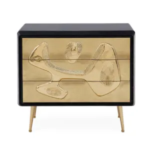Jonathan Adler reformador 3 gavetas de madeira maciça Credenza armário de metal dourado mesas de cabeceira para sala de estar quarto