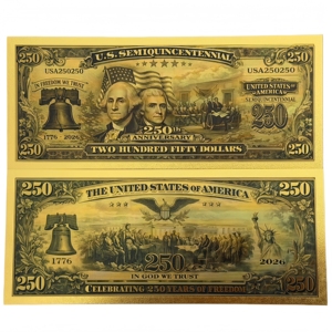 Billete Conmemorativo del 250 Aniversario de Estados Unidos 2026, 250 Dólares, Bañado en Oro de 24K, para Regalos - Product Image 1