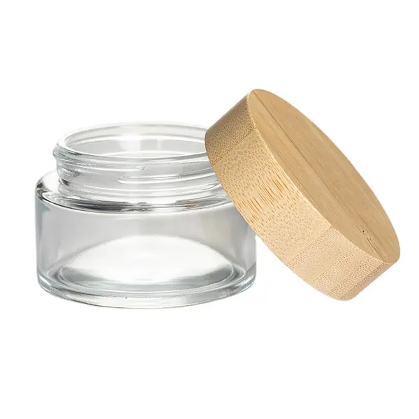 Pots en verre de luxe transparent avec couvercle en bambou, technologie avancée, pour cosmétiques, crème, vente en gros, 1 pièce