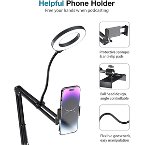 Support de téléphone multi-angle avec trépied et anneau lumineux LED pour vidéo et photo, idéal pour la prise de vue haute et l'utilisation sur bureau, fonctionnalité flexible - Product Image 5