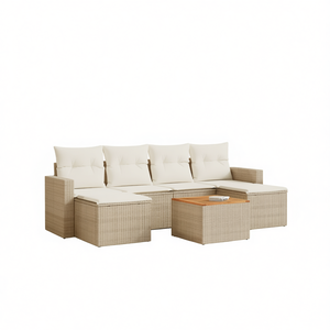 Ensemble de canapés de jardin beige, meubles d'extérieur en rotin avec coussins, design contemporain pour patio ou jardin - Product Image 1