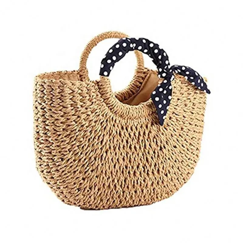 2023 nuova Mini borsa a tracolla intrecciata in paglia da spiaggia da donna borsa a secchiello etnica con nappe