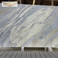 Slab Kuarsa Mewah Tahan Api dan Tahan Air Warna Biru Langit Putih Awan, Desain Modern OEM untuk Dapur/Ruang Makan/Kamar Mandi