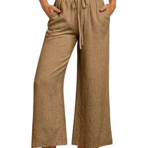 Nouveau pantalon large à taille élastique 2025, pantalon uni longueur cheville - Product Image 6