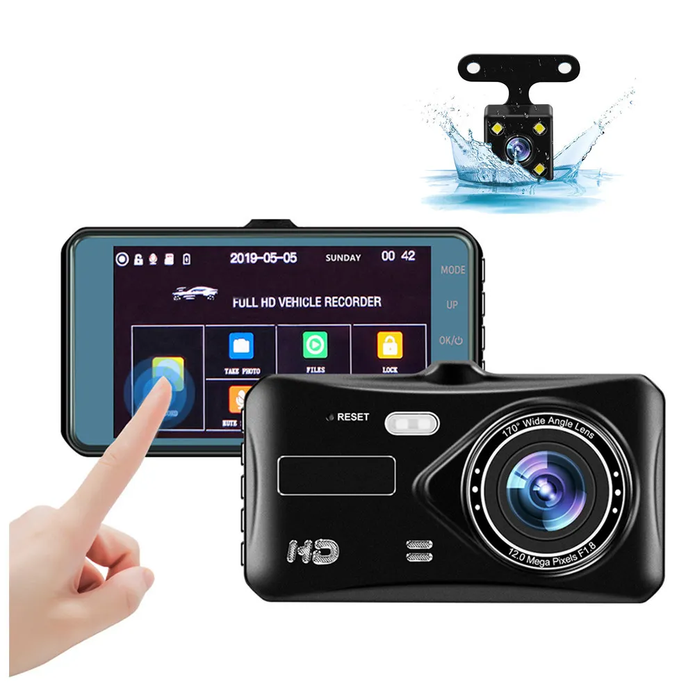 Factory Cheap Dual Lens Car Dash Cam Dashcam 4 inch Ips LCD Touch Screen 1080p Front and Rear Car Dvr Video Recorder Car Camera