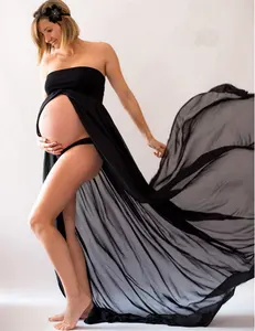 블루 가운 photoshoot Suppliers-사진 촬영을위한 어깨 바닥 길이 출산 드레스 사진 촬영을위한 임신 드레스