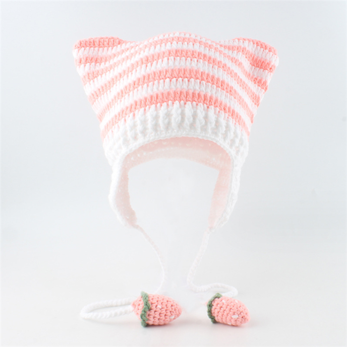 Crochet Cat Hat with Ear Flaps - Y2K Beanie Style