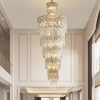 Plafonnier rond à plusieurs niveaux en cristal de luxe extra large-Luminaire suspendu palatial-Lustre en cristal de luxe extra large