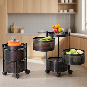 Étagère de rangement ronde moderne en métal avec roulettes, organisateur de cuisine à double niveau pour le stockage des aliments, design mobile - Product Image 6