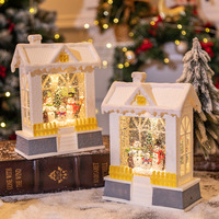 Boîte à musique de Noël en forme de maison, petite veilleuse scintillante, scène de neige, lanterne en plastique, décoration de Noël en dessin animé, cadeau de Noël