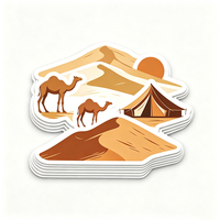 Autocollants de voyage dans le désert Haoxuan, en vinyle PVC blanc, motifs dunes, chameaux, tentes, soleil, itinéraire, graphiques rétro, finition mate, imperméables et résistants aux intempéries