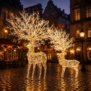 PJX Grand cadre lumineux LED 2D/3D en forme de cerf pour Noël en extérieur, idéal pour la décoration des centres commerciaux, des parcs et des jardins. - Product Image 1
