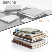 Organisateur de bureau en acrylique transparent de luxe à 2 niveaux pour documents A4, tiroir de rangement de bureau, support de documents, organisateur de bureau OEM d'usine