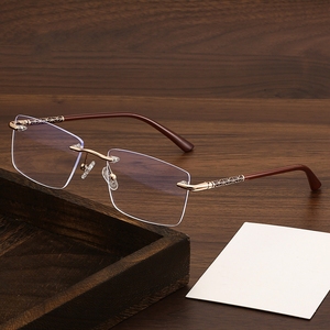 <span class=keywords><strong>Lunettes</strong></span> de vue sans monture durables pour hommes, anti-lumière bleue, optiques de prescription, petite monture <span class=keywords><strong>en</strong></span> alliage, or brun, unisexe - Product Image 1