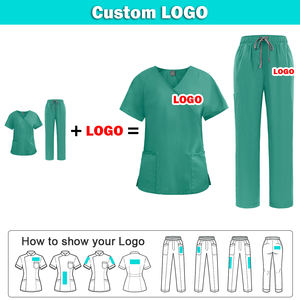 Uniformes Médicos Personalizados con Logotipo, Ropa de Trabajo de Enfermería Unisex de Spandex, Uniformes de Hospital, Salón de Belleza, Dentista, Blusa con Cordones, Pantalones Rectos - Product Image 2