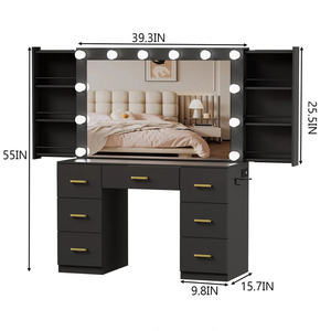 Tocador de montaje multifuncional americano, espejo de tocador inteligente blanco, pintura negra, espejo de suelo, escritorio de tocador - Product Image 6