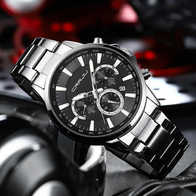 CRRJU 2303 Fashion New Design Quartz Watch Men Square Dial Three Needle Mesh Strap Wristwatch 3ATM Waterproof Men's Watches