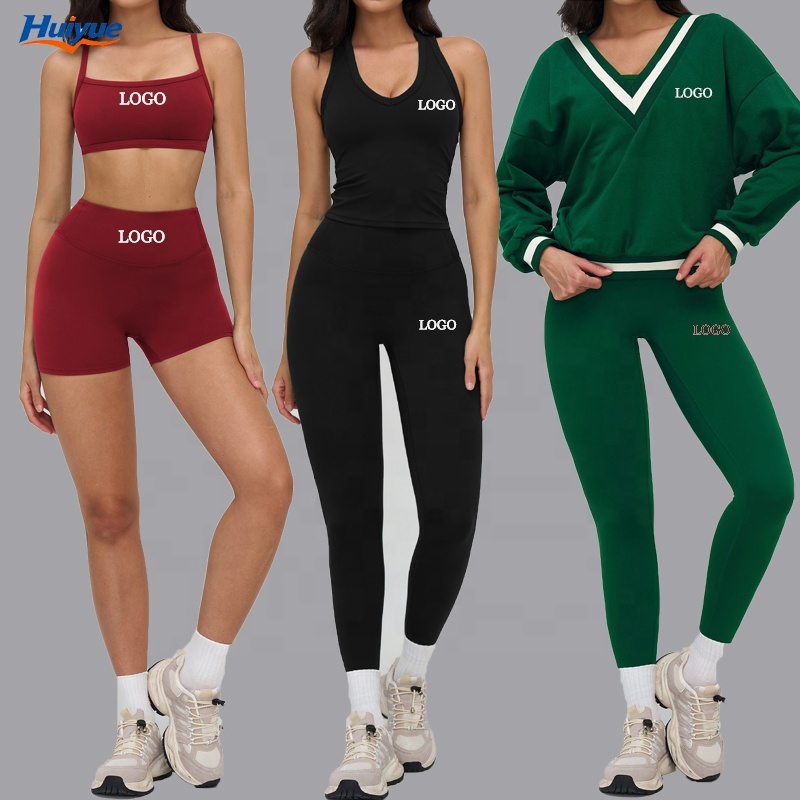 2026 New Design Yoga 5 PCS Adjustable Sports Bra Hip Fit Legging&Shorts Gym Fitness Sets Workout Active Wear