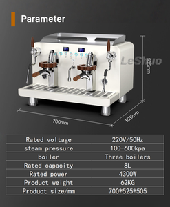 Cafetera Profesional Industrial de Acero Inoxidable de Doble Cabezal, Máquina de Café Espresso Comercial para Cafetería y Restaurante - Product Image 3