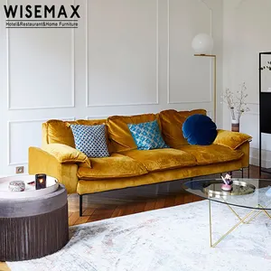 Wisemax Meubelen Meubelen Franse Antieke Houten Frame Metalen Base Down Vulling Lange Fluwelen Stof Sofa Voor Woonkamer