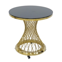 Support à gâteau de mariage de luxe en acier inoxydable doré avec plateau en verre miroir