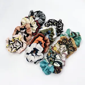 Hair Accessories Manufacturers Elastic Ponytail Holders Hair Bands Silk Satin Scrunchies Bohemian Style Printed Large Scrunchies