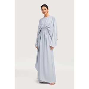 Maleeka blu pastello drappo Maxi abito lavorato all'uncinetto con stampa a trapezio <span class=keywords><strong>impero</strong></span> per feste serali matrimoni XL realizzati in poliestere - Product Image 2