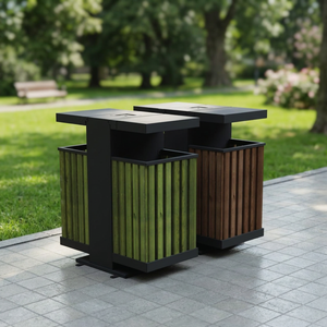 Contenedor de Basura Doble Rectangular Modular Resistente a Impactos, sin Tapa, Cubo de Almacenamiento Metálico para Uso en Jardín Exterior - Product Image 3