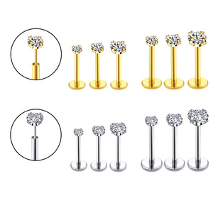 ASTM F136 Bezel Set CZ Top Grade zircone Labret Piercing Plug-in <span class=keywords><strong>per</strong></span> le labbra orecchino con perno <span class=keywords><strong>trago</strong></span> Body Piercing gioielli all'ingrosso - Product Image 3