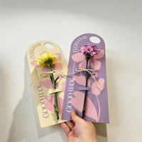 Carte de vœux sur pied avec poignée, motif bouquet de fleurs à tige unique, pour anniversaire, remerciement, ou comme emballage cadeau
