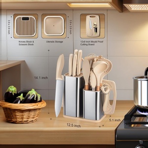 Ensemble d'ustensiles de cuisine et de couteaux en acier inoxydable avec accessoires en silicone - Product Image 5