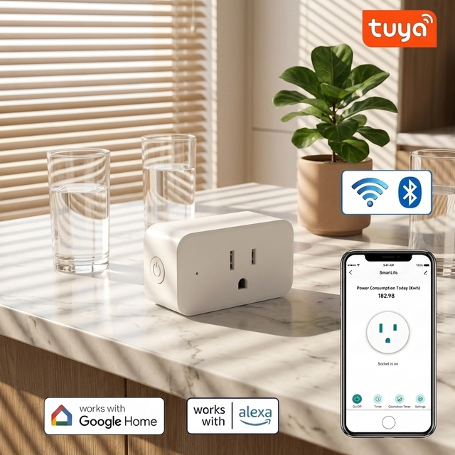 15A ETL  FCC  Smart Plug Tuya WiFi  for Alexa Google App Control  With Energy Monitoring  Smart  Socket for Home