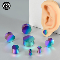 G23 Titanium Solid Double Flare Ear Plugs Stretching Gold Plated Ear Gauges Gradient Color Expander Piercing Body Weddings