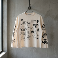 T-shirt thermique à manches longues pour homme en maille gaufrée, col rond oversize, imprimé graphique, en coton, style streetwear personnalisé