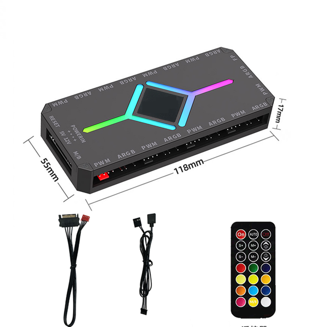 ARGB Controller 5V3pin Needle Point Light PC Case 9 Port PWM Temperature Control Fan Synchronous Controller for Computer Case