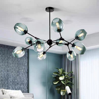 Lustre à bulles en verre moléculaire postmoderne, doré et noir, E27, 8 lumières LED, pour la décoration de la maison, de l'hôtel et des magasins