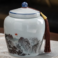 Boîte à thé hermétique en céramique personnalisée pour café, grande capacité, rayures rouges, pot rond en porcelaine pour le thé Pu-erh avec couvercle, cadeau