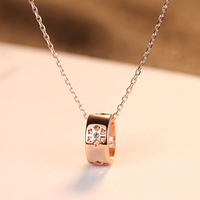 CZCITY Promotion Collier Pendentif Baril Creux en Argent Sterling 925 Plaqué Or Rose avec Zircone Cubique pour Femme