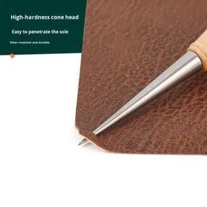 Usine directe simple <span class=keywords><strong>gourde</strong></span> poinçon en <span class=keywords><strong>acier</strong></span> <span class=keywords><strong>inoxydable</strong></span> bois de hêtre naturel manche en bois outil de réparation de chaussures à la main pour un usage domestique - Product Image 1