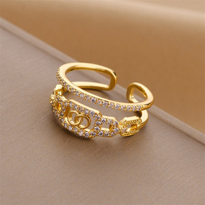 <span class=keywords><strong>Bague</strong></span> Double couche pour femmes, anneau Simple Ins Fashion, Style élégant, Zircon, ouverture réglable, cadeau pour petite amie, <span class=keywords><strong>2023</strong></span> - Product Image 1