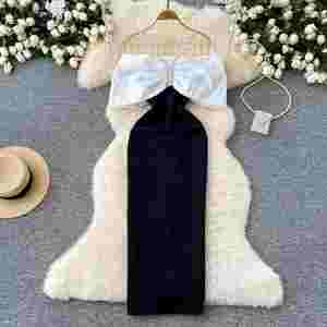 Robe midi décontractée à bretelles pour femmes, dentelle ornée de diamants, Vestidos rouge, noir, blanc - Product Image 2