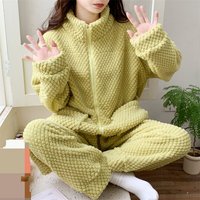 SAMWESTART Piyama Beludru Mawar Musim Gugur Musim Dingin untuk Wanita, Tebal Hangat Lengan Panjang dengan Ritsleting, Baju Rumah Set 2 Potong