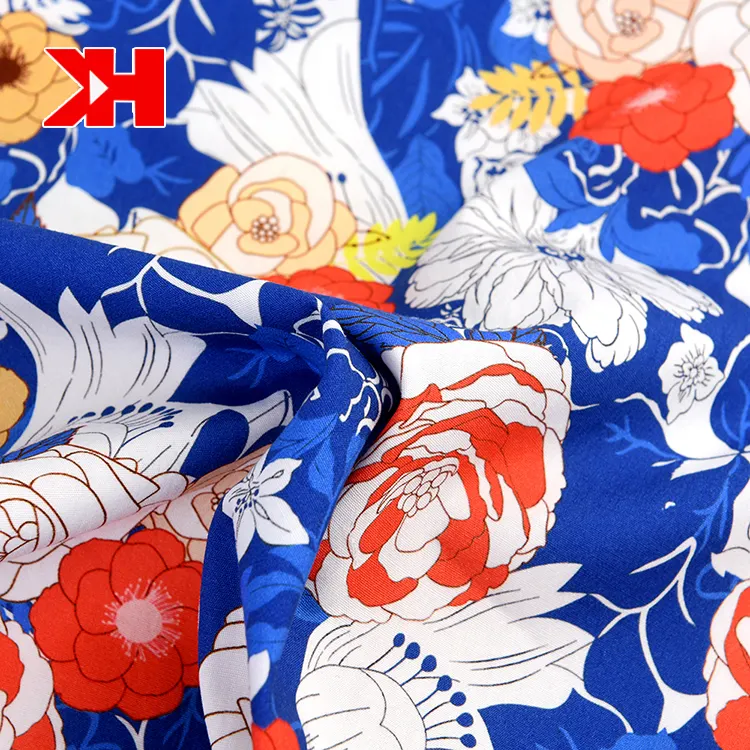 Environmental shrink-resistant 40*40/133*72 blue floral organic 100% cotton prints fabric