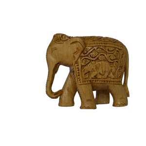 รูปปั้นช้างไม้แกะสลักด้วยมือพร้อมลวดลายประณีตสำหรับตกแต่งบ้าน - Product Image 1