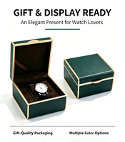 Boîte à montres de luxe en PU avec garniture dorée, doublure en daim synthétique, couvercle carré résistant aux chocs, fermeture à pression, présentoir de rangement pour montres