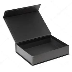 Custom Black Book Shaped Cardboard Magnetic Flip Closure Packaging Rigid Paper Gift Box