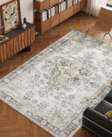 Tapis YOHD à motif floral persan en polyester, à poils ras, fabriqué à la machine, résistant à l'usure, lavable, antidérapant, résistant aux taches, pour la maison et le camping