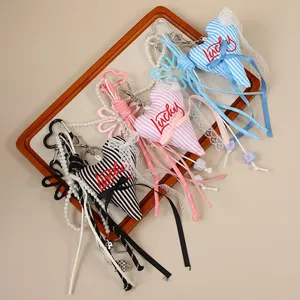 Lace Bow Embroidered Letter Heart Pendant Pearl Chain Bag Charm Keycharm for Women - Product Image 2