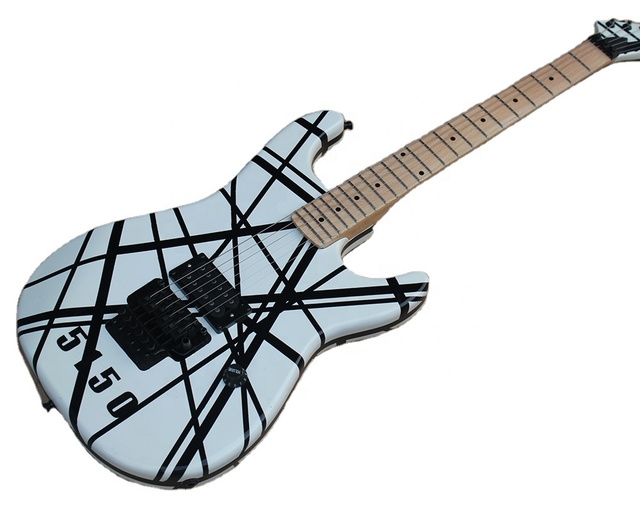 Flyoung Cheap Price White Electric Guitar with Black Strips Custom Guitar