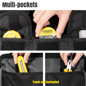 Sac à outils étanche à fermeture éclair, grande capacité, à large ouverture, sangle d'épaule réglable, 6 poches, poignée confortable pour électricien - Product Image 4